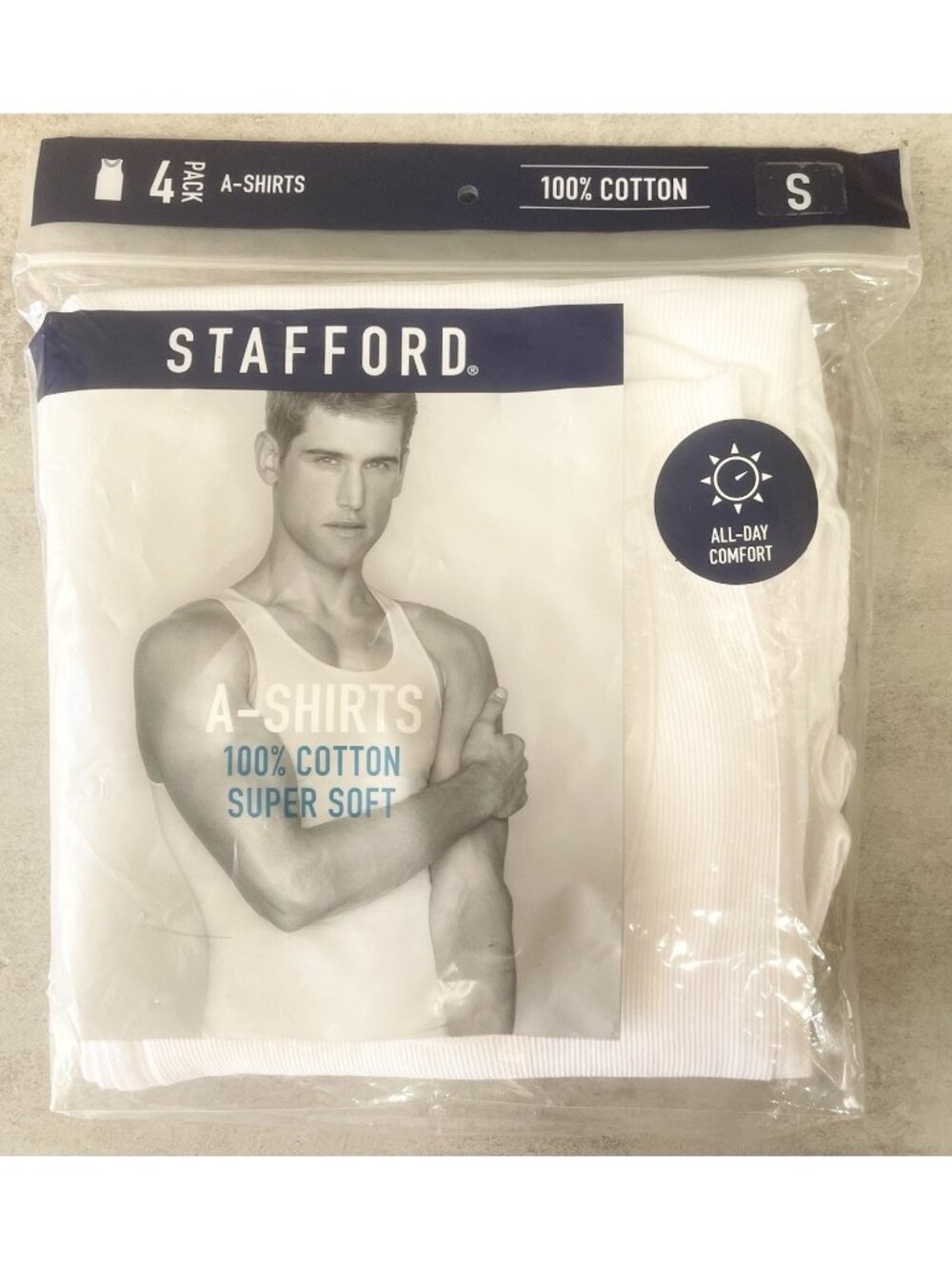 Stafford Men’s 4 Pack A-Shirts Small White 100% Cotton Super Soft Open Pack